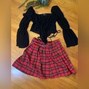 Red Plaid Pleated Skirt
